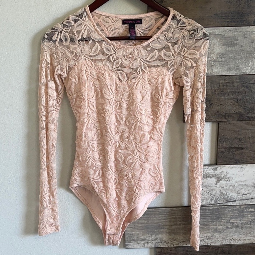 Material girl bodysuit baby pink lace